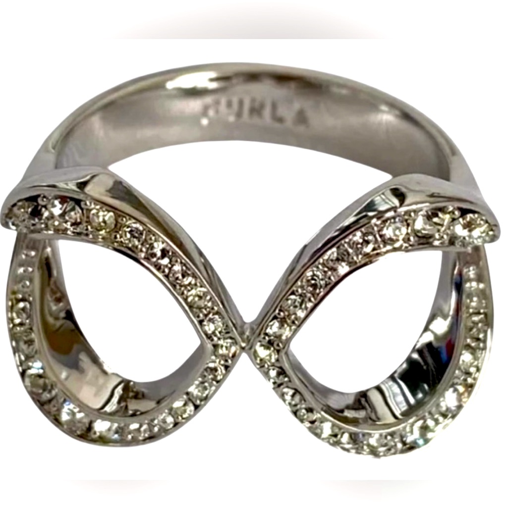 Furla Infinity Ring Rhodium Plated With Swarovski Crystals Nwot 125$